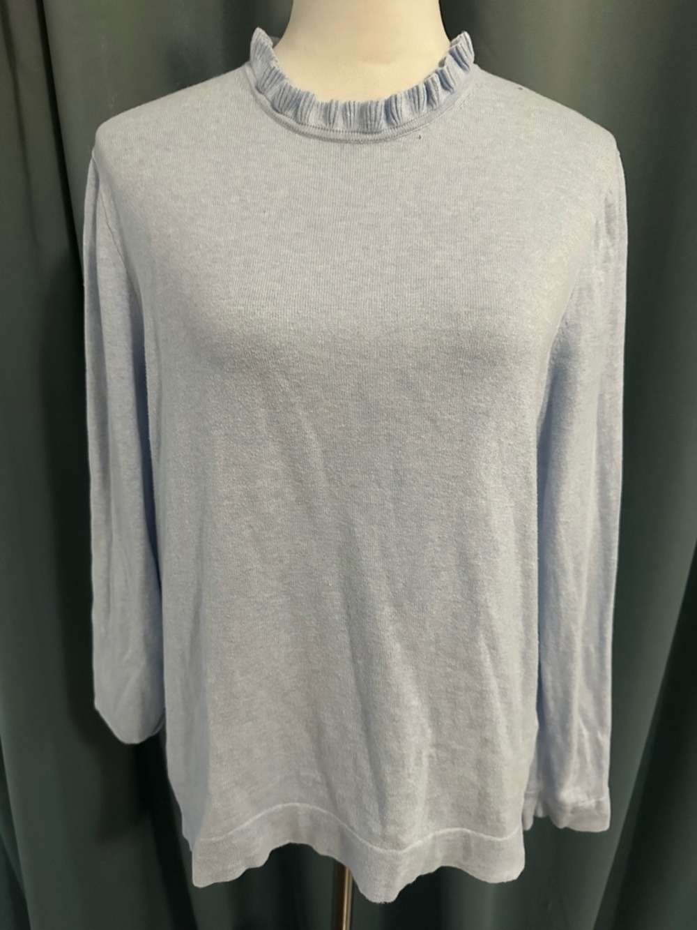 J.Crew Light Blue Ruffle Neck Cotton Sweater Top Women’s Large Keyhole Back
